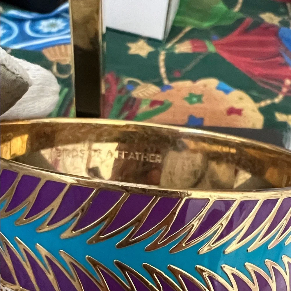 Kate Spade New York Birds of a Feather Gold Tone Bangle Blue & Purple Enamel - Picture 3 of 7
